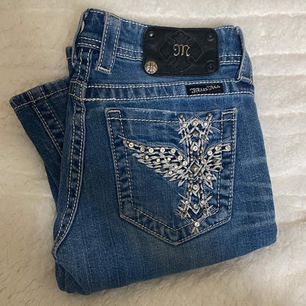 Miss Me Blue Boot Cut Jeans with Embellished Wings